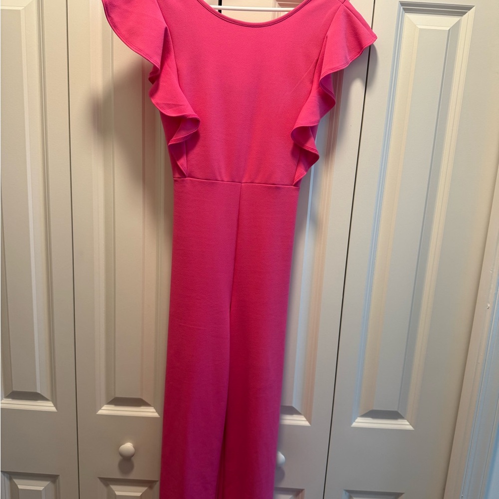 Pink Ruffle Sleeve Jumpsuit